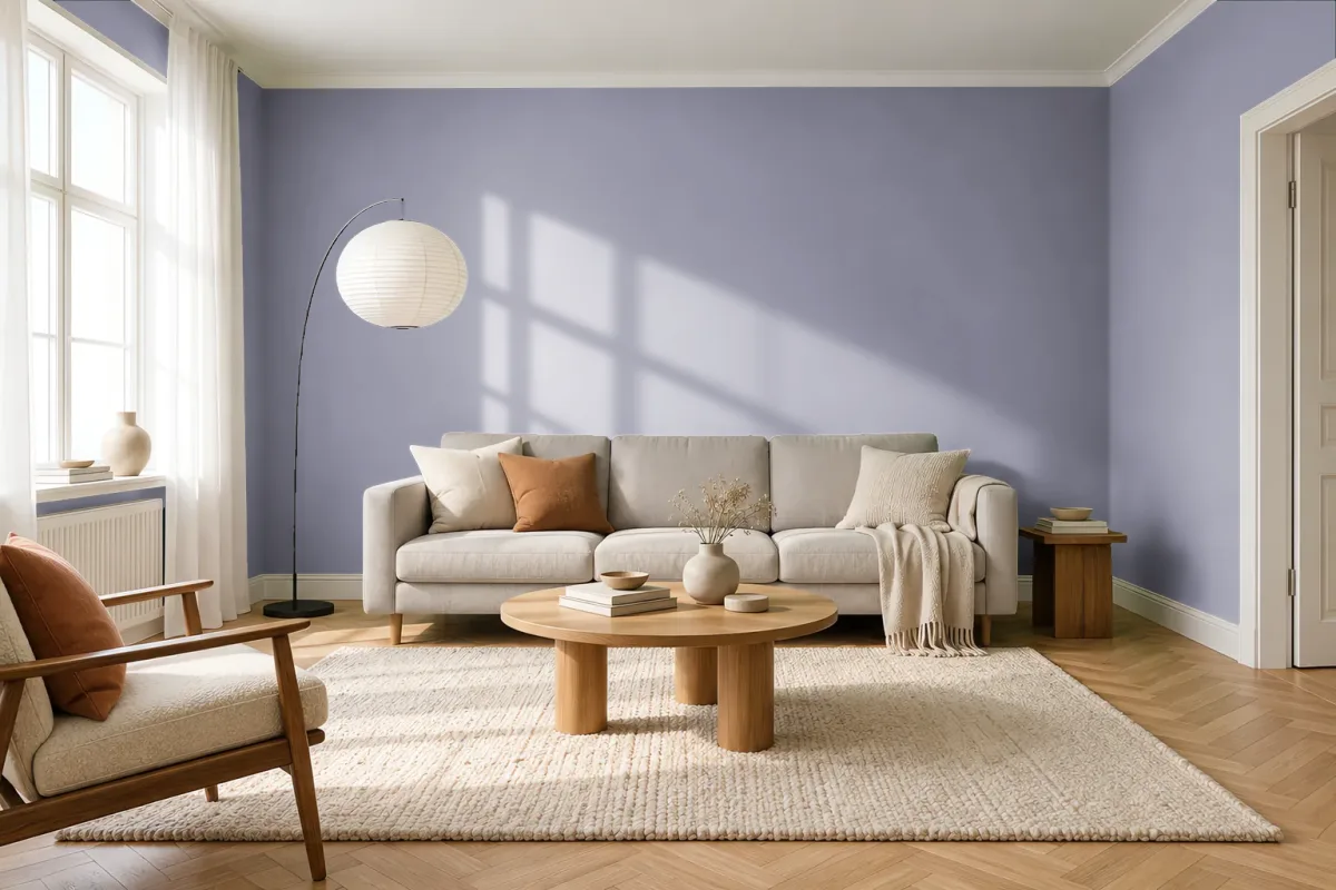 Краска PANTONE 17-3910 Lavender Gray — гостиная в скандинавском стиле