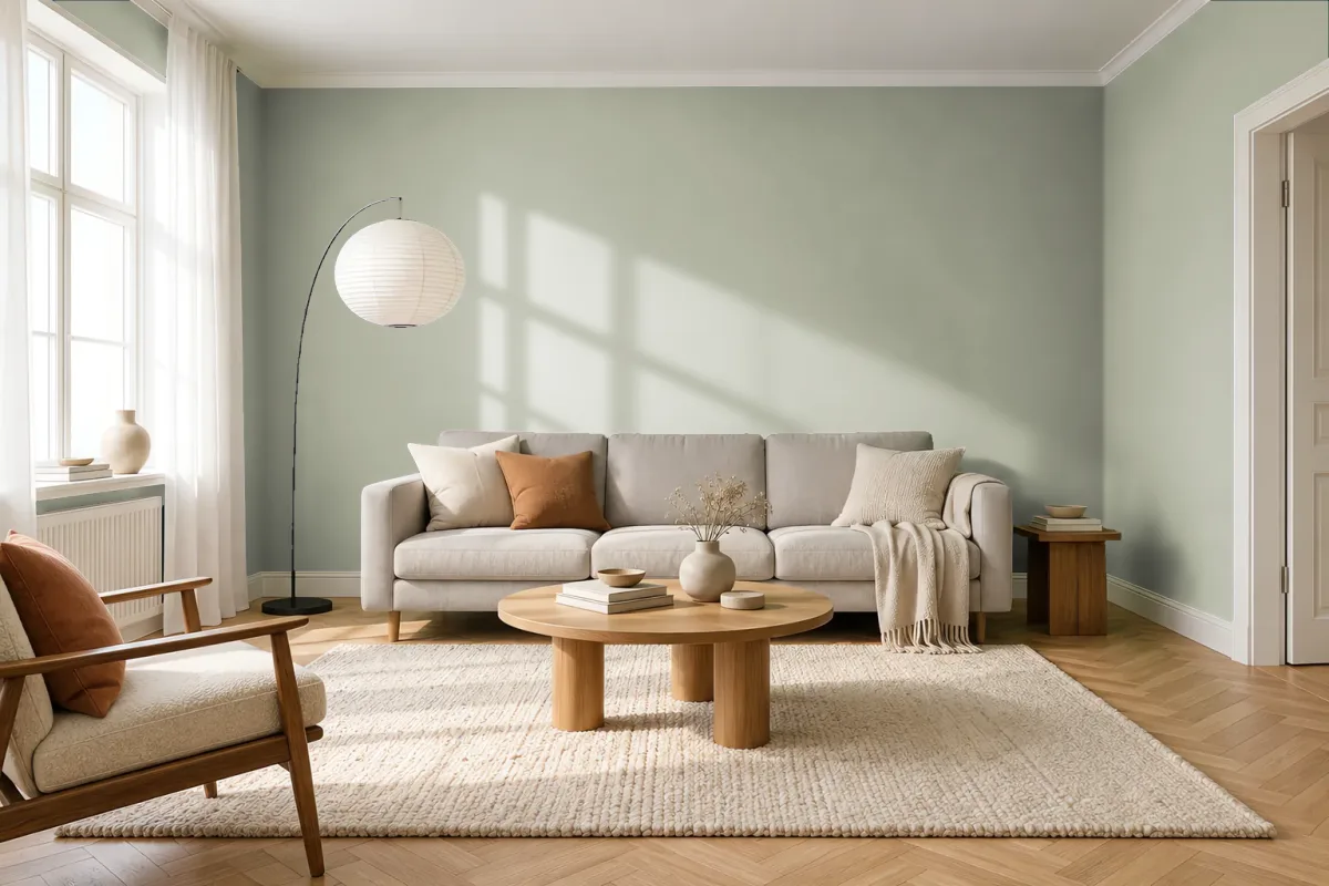 Краска Little Greene LG 295 Boringdon Green — гостиная в скандинавском стиле