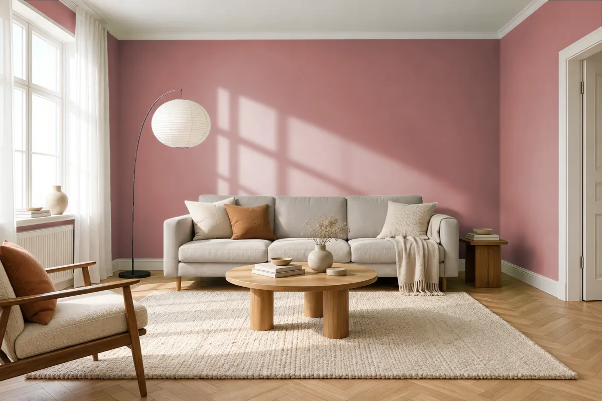 Краска PANTONE 18-1436 Light Mahogany — гостиная в скандинавском стиле