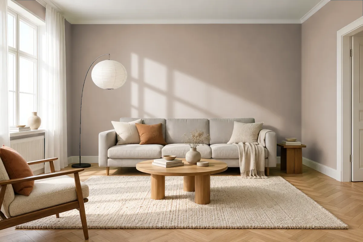 Краска PANTONE 16-1210 Light Taupe — гостиная в скандинавском стиле