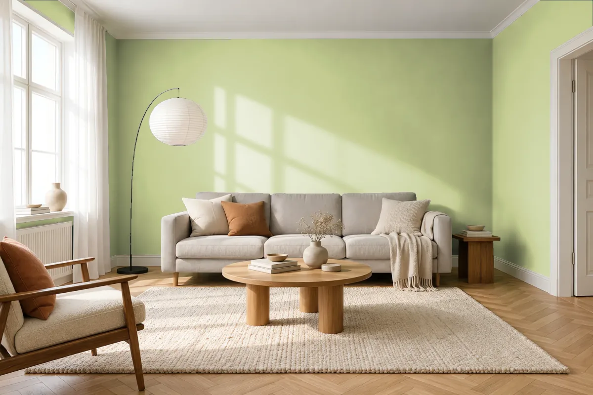 Краска PANTONE 13-0317 Lily Green — гостиная в скандинавском стиле