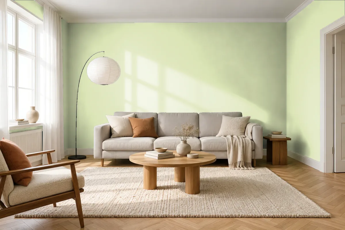 Краска PANTONE 12-0312 Lime Cream — гостиная в скандинавском стиле