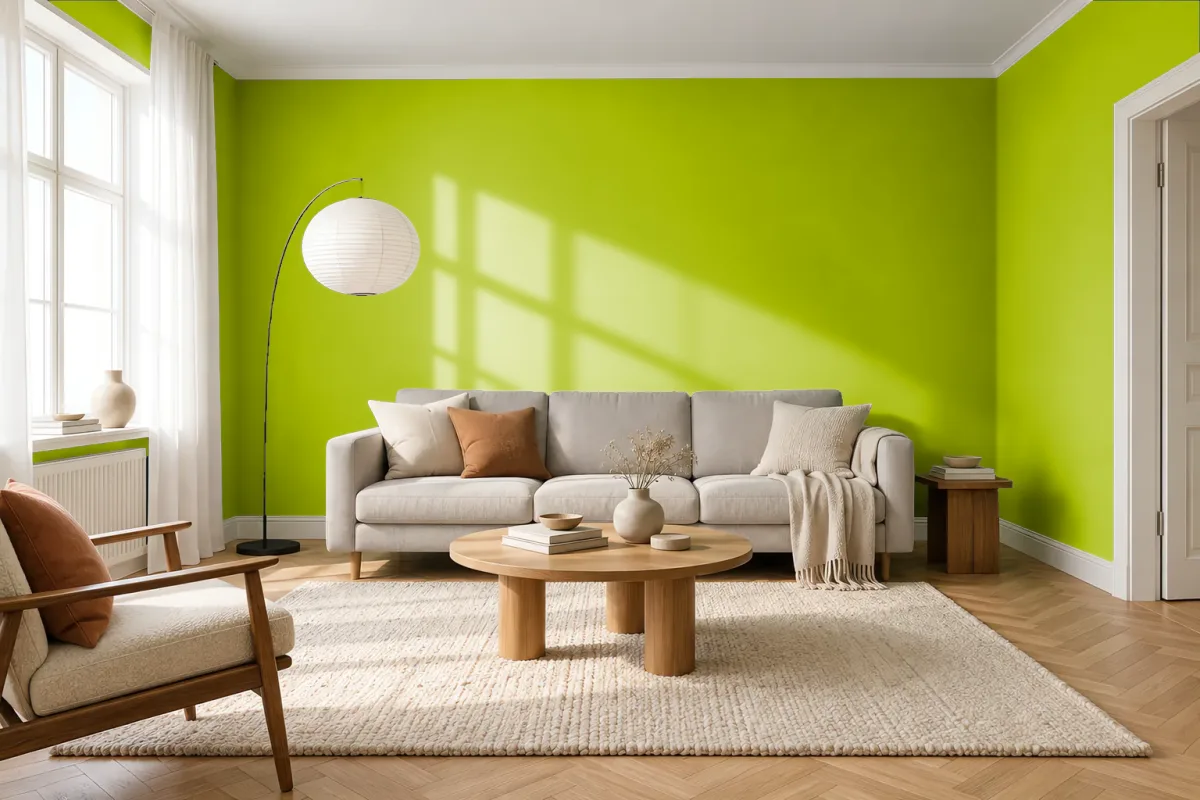 Краска PANTONE 14-0452 Lime Green — гостиная в скандинавском стиле
