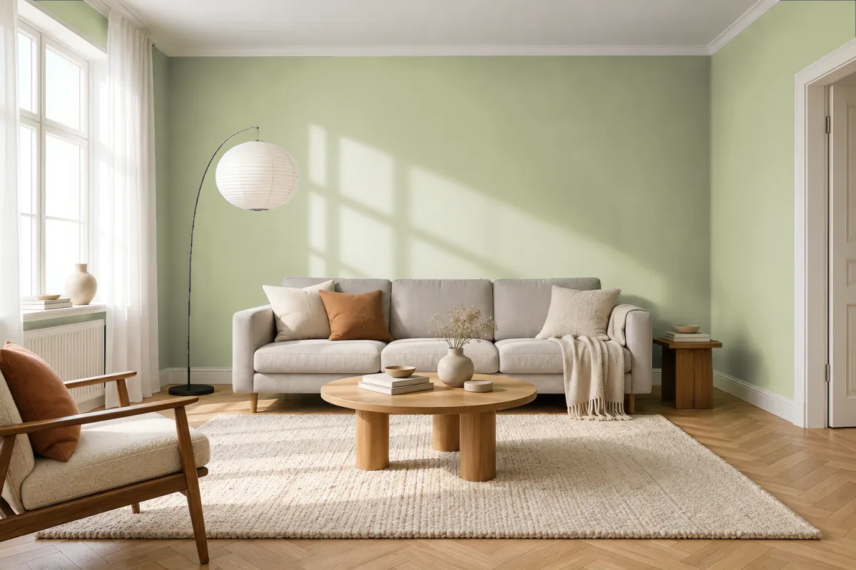 Краска PANTONE 14-0216 Lint — гостиная в скандинавском стиле