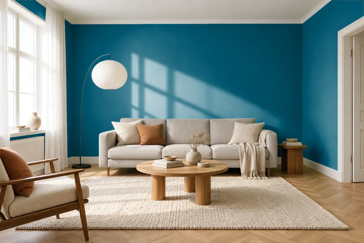 Краска PANTONE 19-4340 Lyons Blue — гостиная в скандинавском стиле