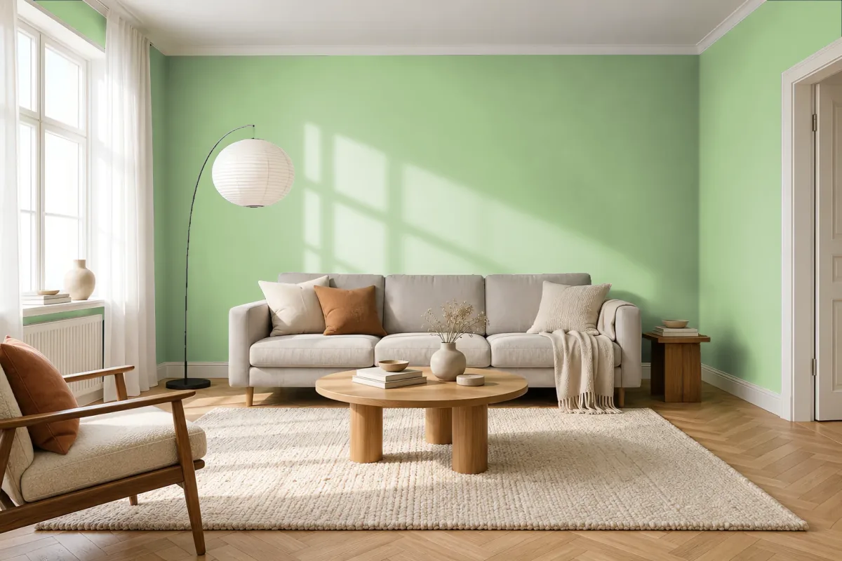 Краска PANTONE 14-0121 Nile Green — гостиная в скандинавском стиле