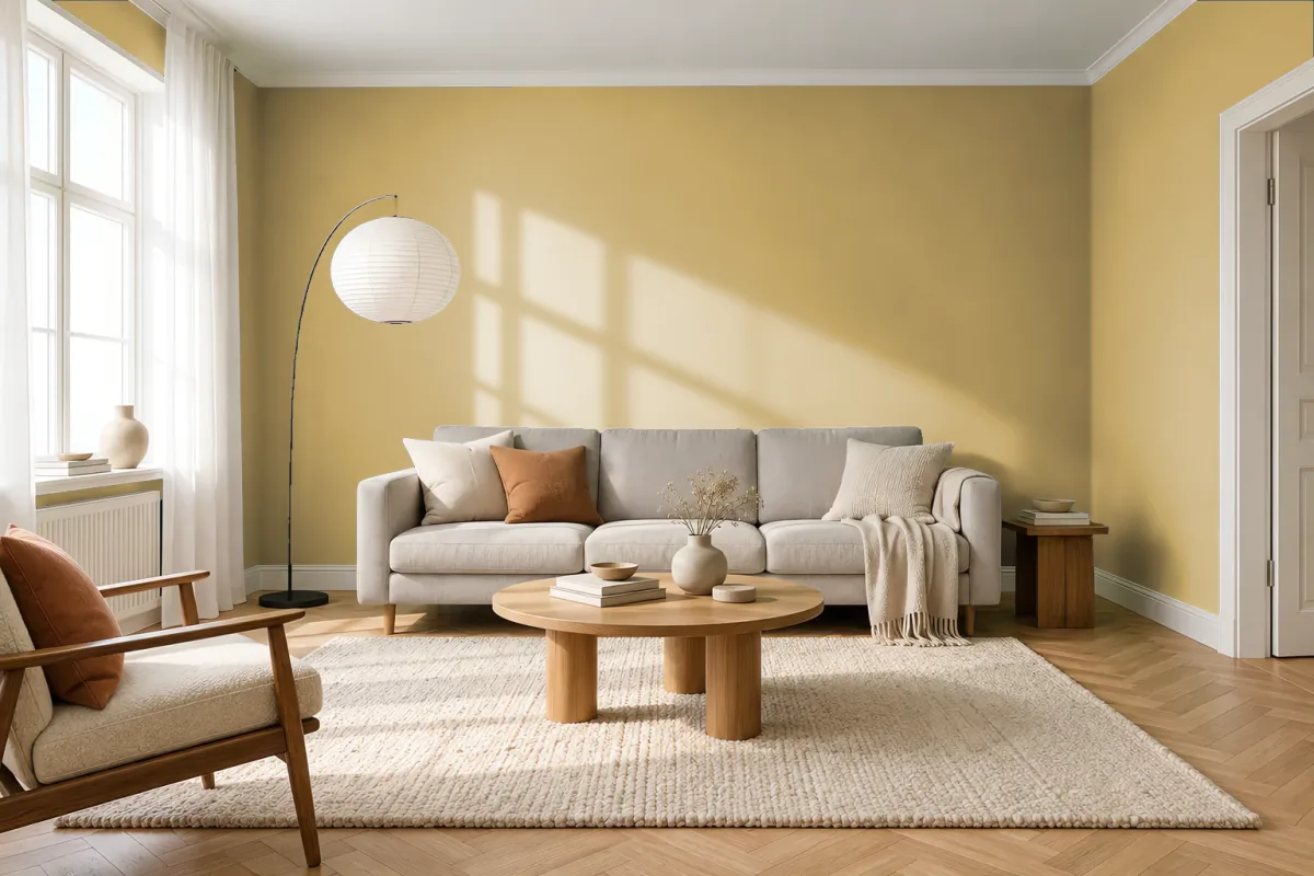 Краска PANTONE 15-0732 Olivenite — гостиная в скандинавском стиле