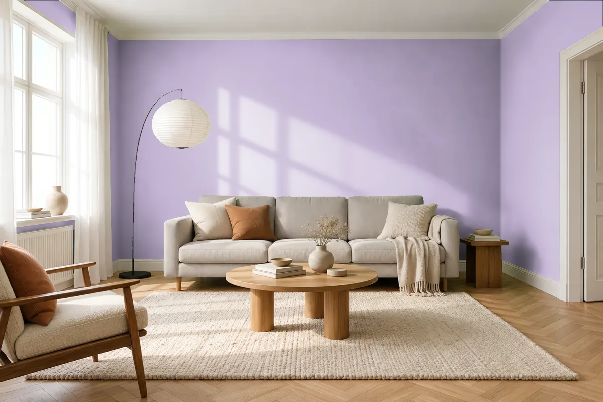 Краска PANTONE 14-3612 Orchid Bloom — гостиная в скандинавском стиле