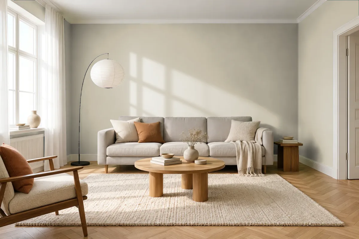 Краска PANTONE 14-0105 Overcast — гостиная в скандинавском стиле