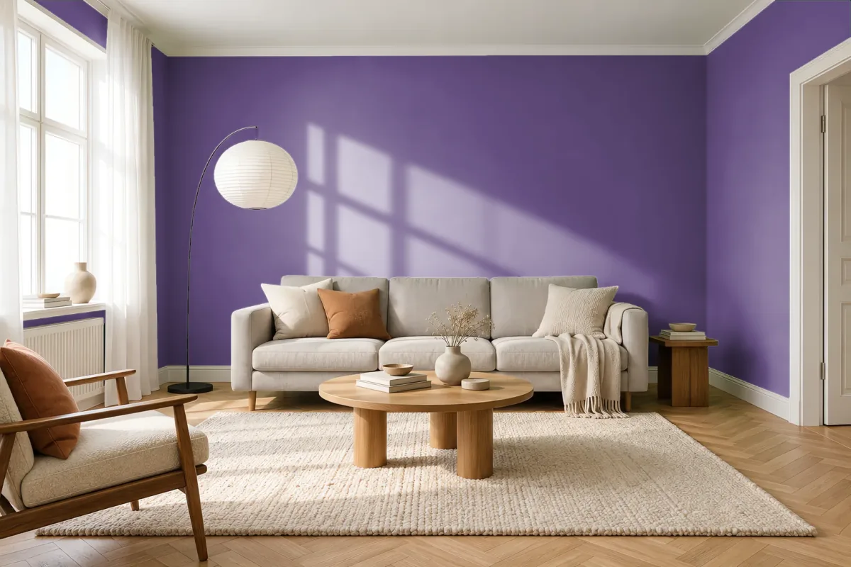 Краска PANTONE 19-3542 Pansy — гостиная в скандинавском стиле
