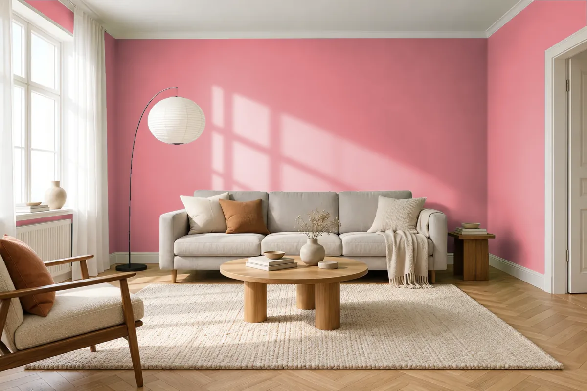 Краска PANTONE 16-1626 Peach Blossom — гостиная в скандинавском стиле