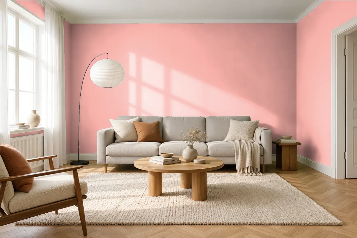 Краска PANTONE 14-1324 Peach Bud — гостиная в скандинавском стиле