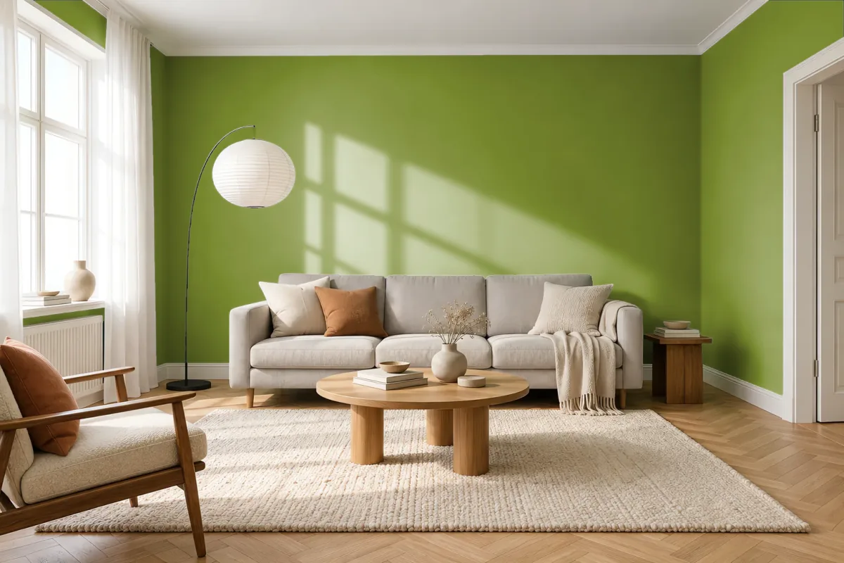 Краска PANTONE 17-0336 Peridot — гостиная в скандинавском стиле