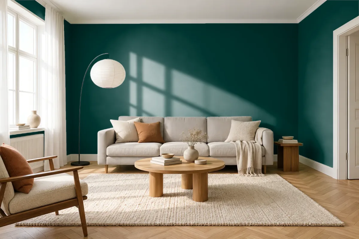 Краска PANTONE 19-5320 Ponderosa Pine — гостиная в скандинавском стиле