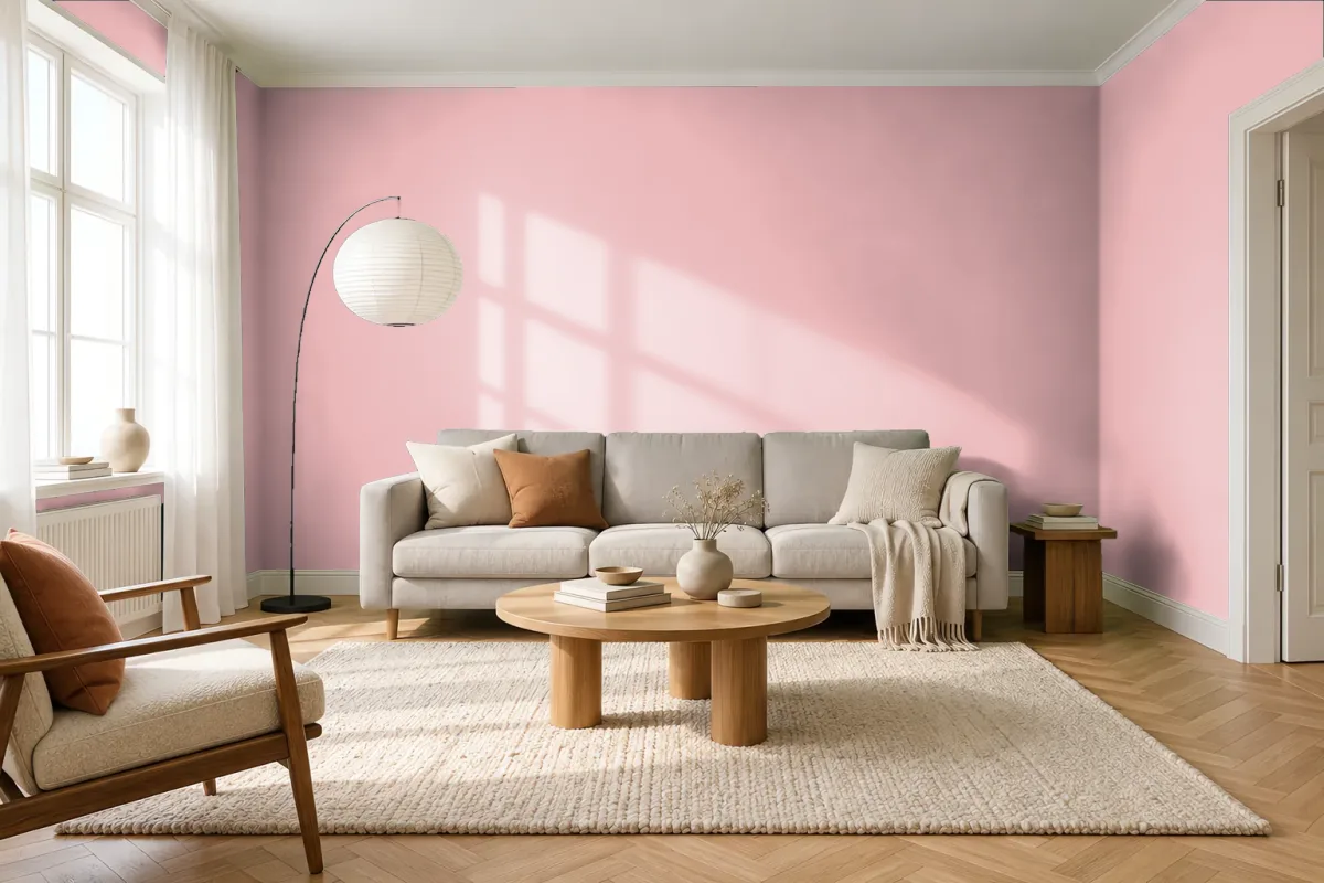 Краска PANTONE 14-1511 Powder Pink — гостиная в скандинавском стиле