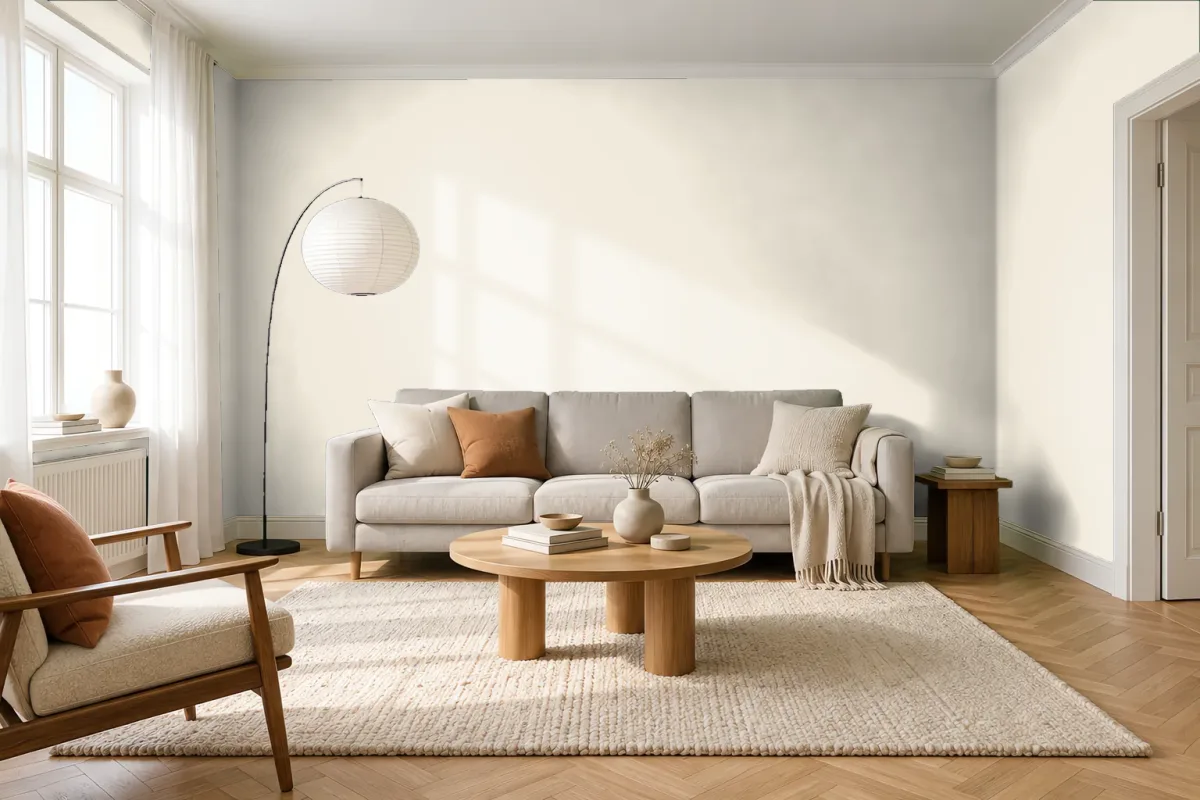 Краска PANTONE 11-0606 Pristine — гостиная в скандинавском стиле