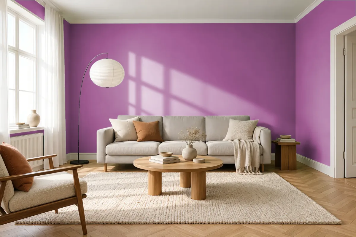 Краска PANTONE 18-3027 Purple Orchid — гостиная в скандинавском стиле