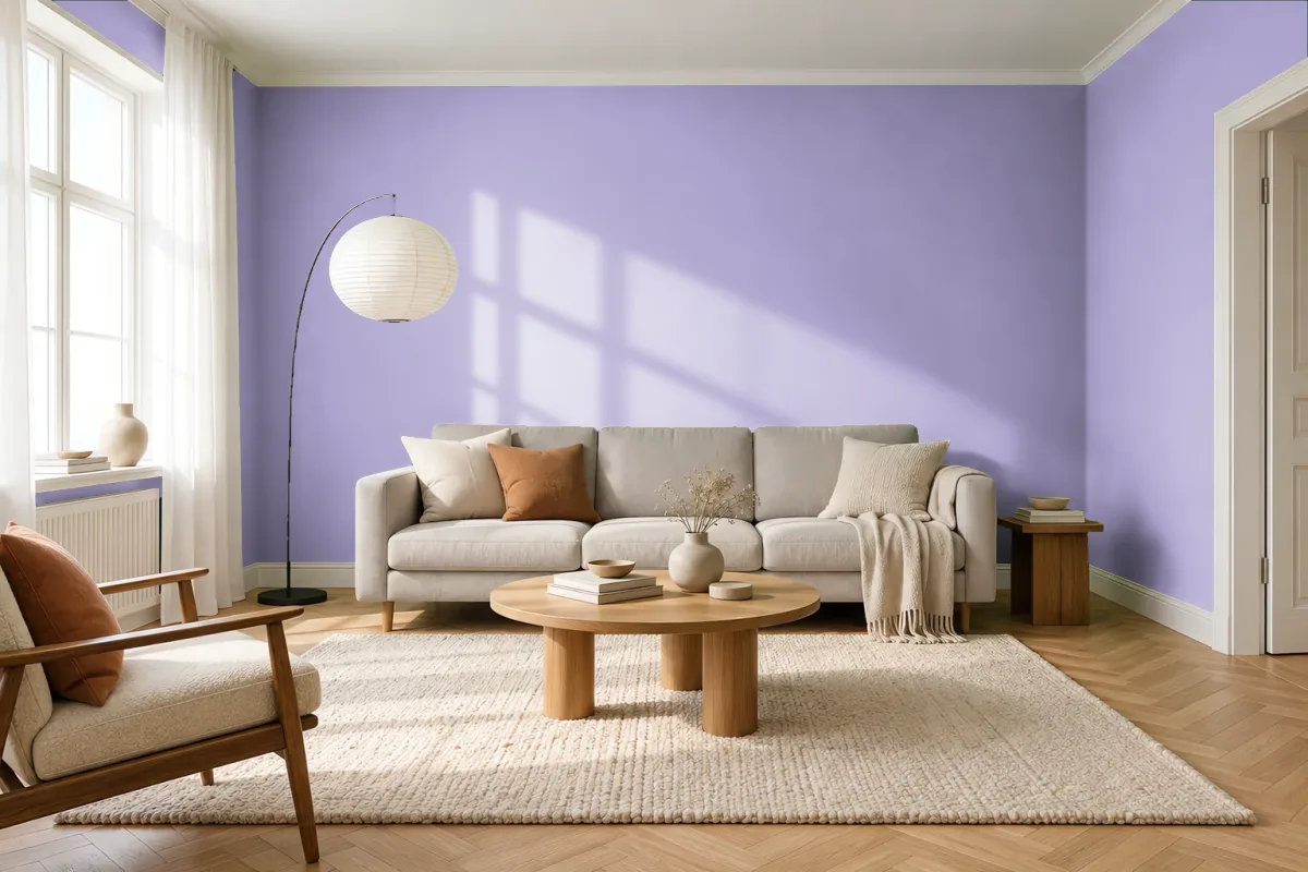 Краска PANTONE 15-3716 Purple Rose — гостиная в скандинавском стиле