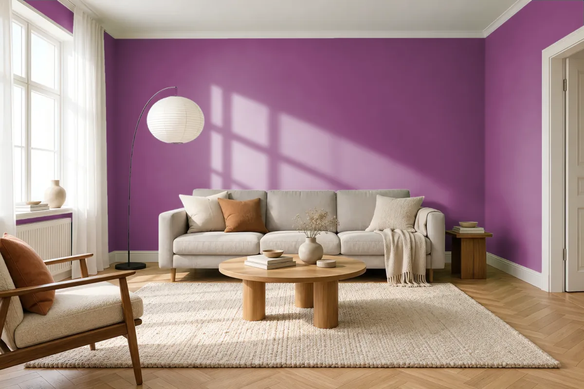Краска PANTONE 18-2929 Purple Wine — гостиная в скандинавском стиле
