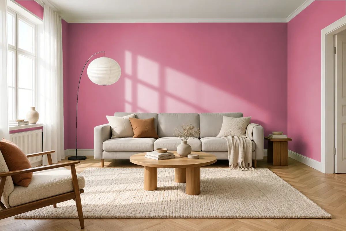 Краска PANTONE 17-1929 Rapture Rose — гостиная в скандинавском стиле