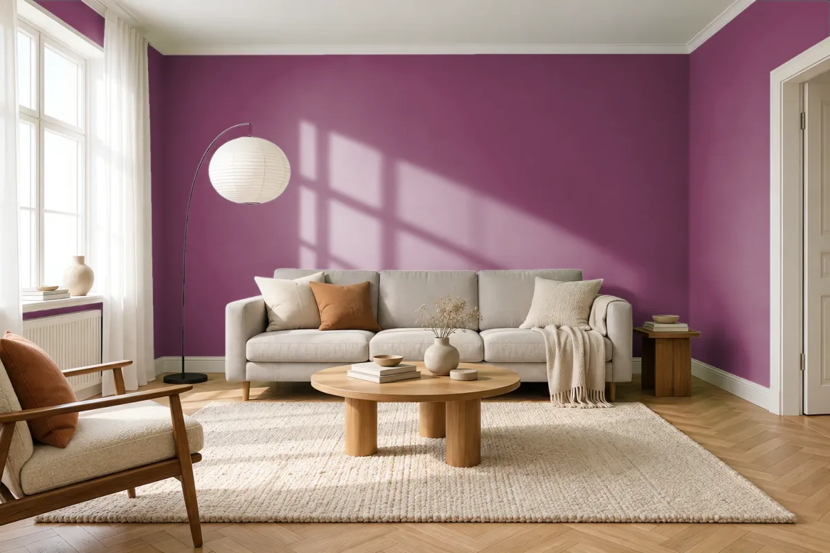 Краска PANTONE 19-2432 Raspberry Radiance — гостиная в скандинавском стиле