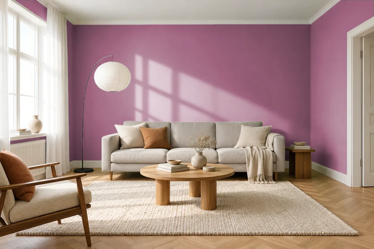 Краска PANTONE 17-1818 Red Violet — гостиная в скандинавском стиле