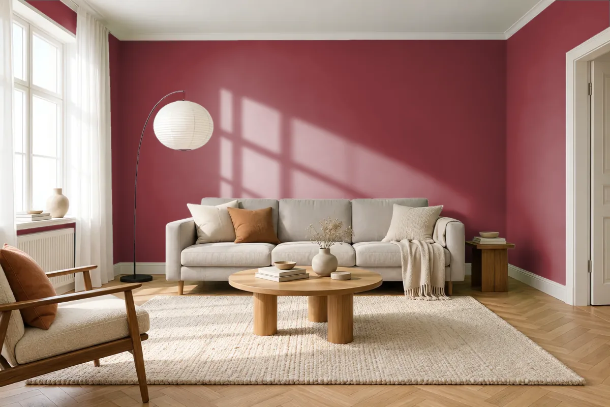 Краска PANTONE 19-1656 Rio Red — гостиная в скандинавском стиле