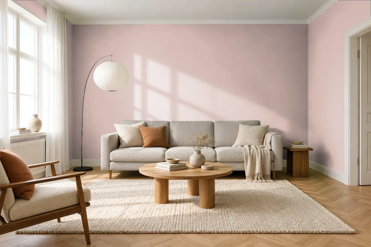 Краска PANTONE 14-1506 Rose Smoke — гостиная в скандинавском стиле