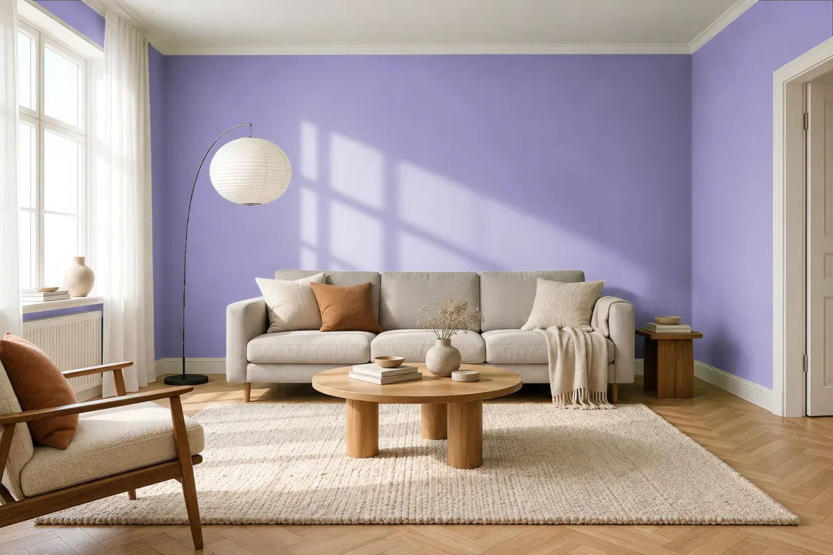Краска PANTONE 16-3720 Sand Verbena — гостиная в скандинавском стиле
