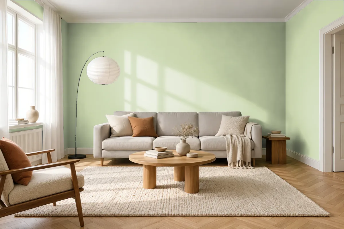 Краска PANTONE 12-0313 Seafoam Green — гостиная в скандинавском стиле
