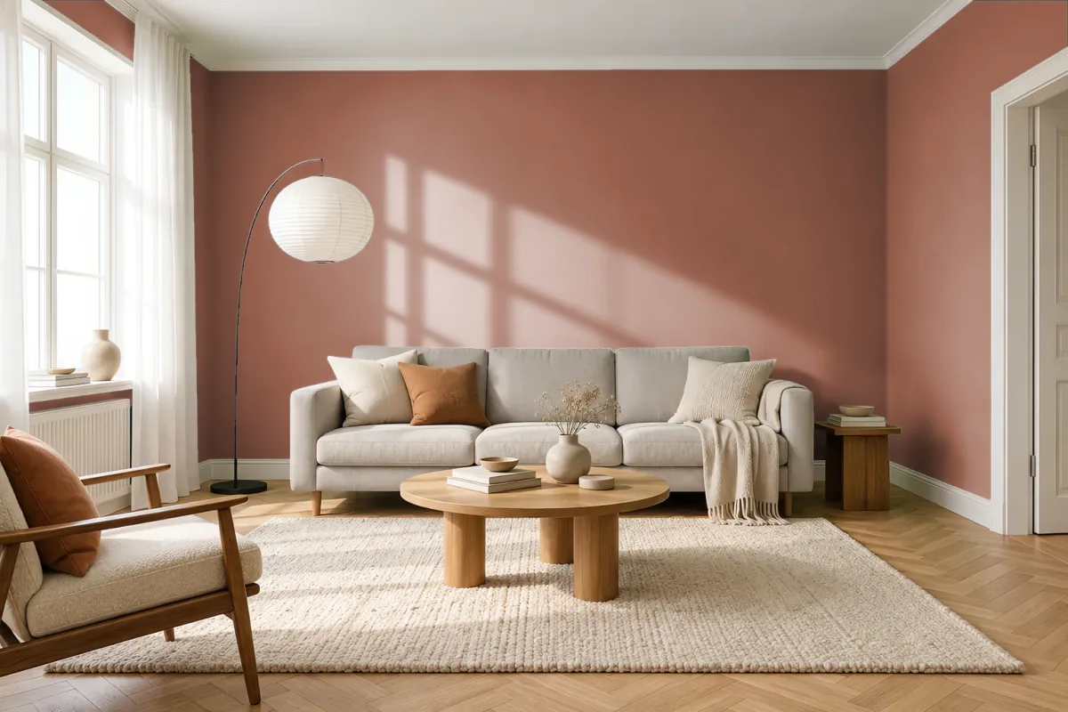 Краска PANTONE 18-1239 Sierra — гостиная в скандинавском стиле