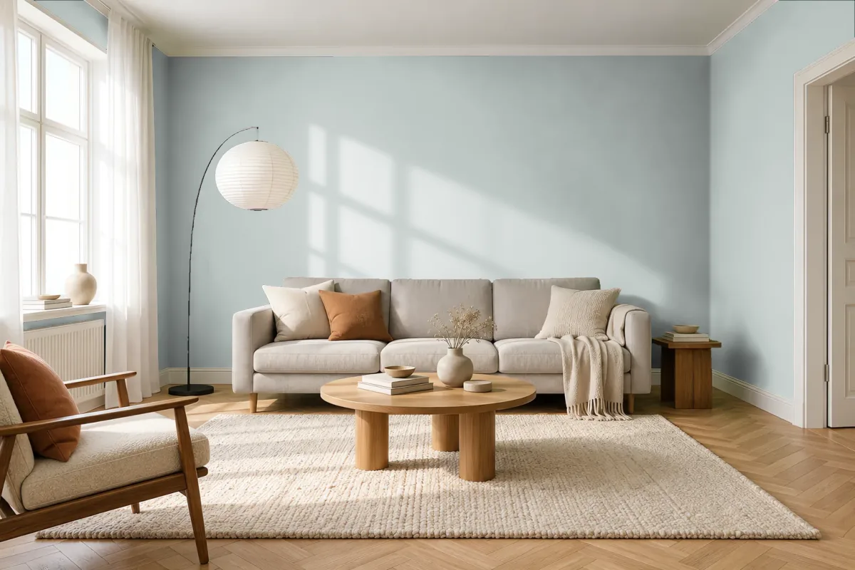 Краска PANTONE 14-4505 Smoke — гостиная в скандинавском стиле
