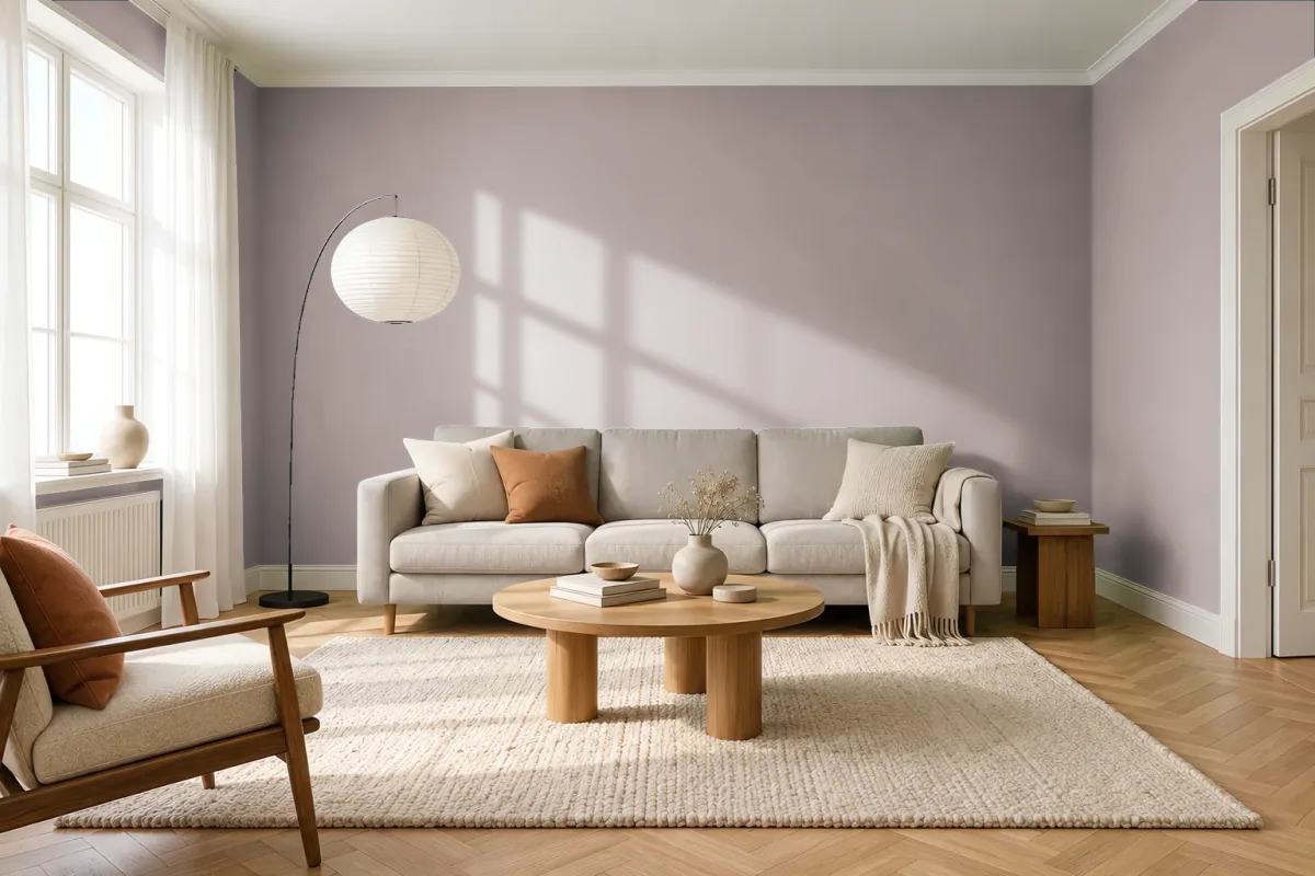 Краска PANTONE 16-1703 Sphinx — гостиная в скандинавском стиле