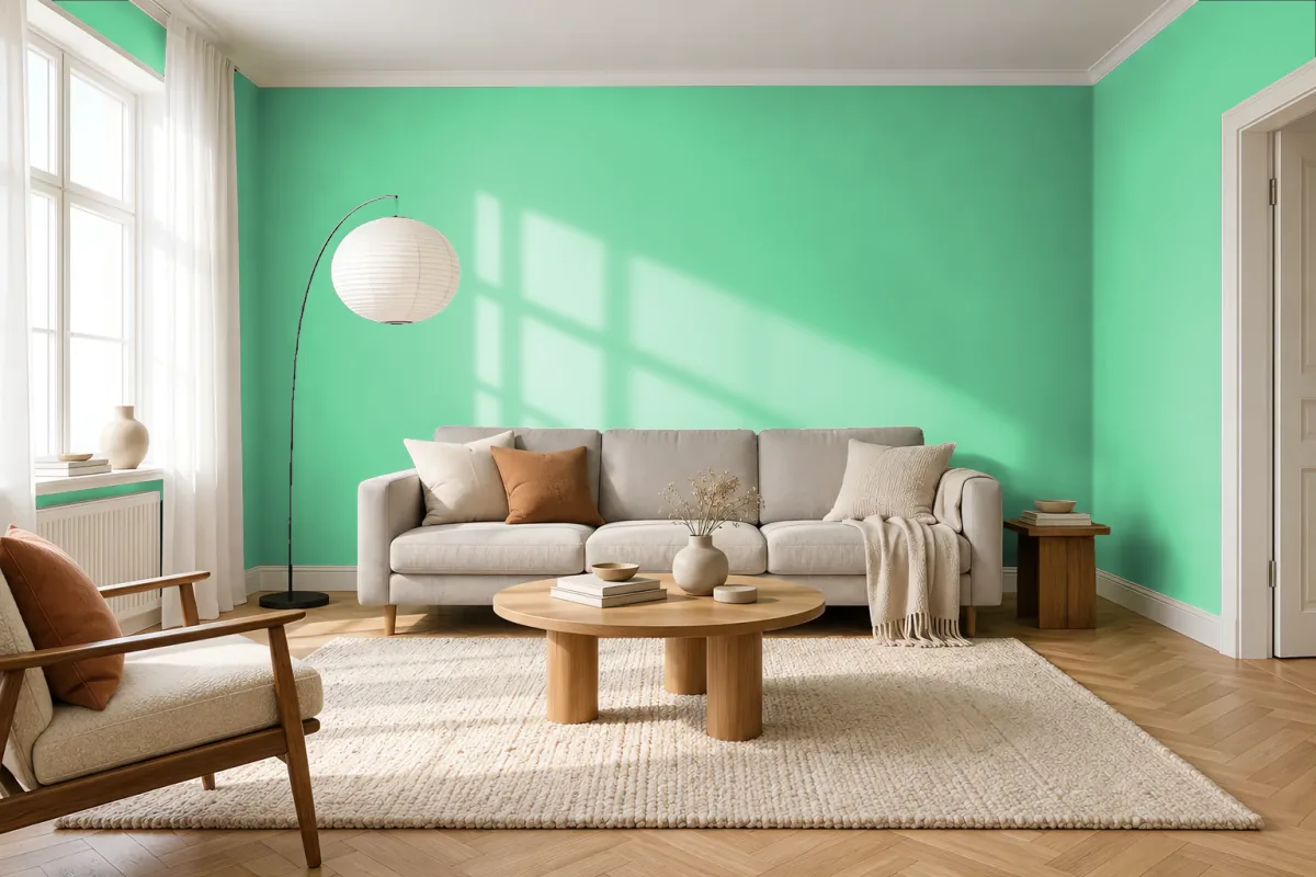 Краска PANTONE 14-6330 Spring Bud — гостиная в скандинавском стиле