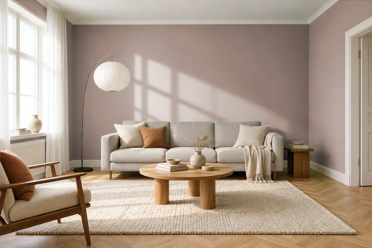 Краска PANTONE 16-1412 Stucco — гостиная в скандинавском стиле