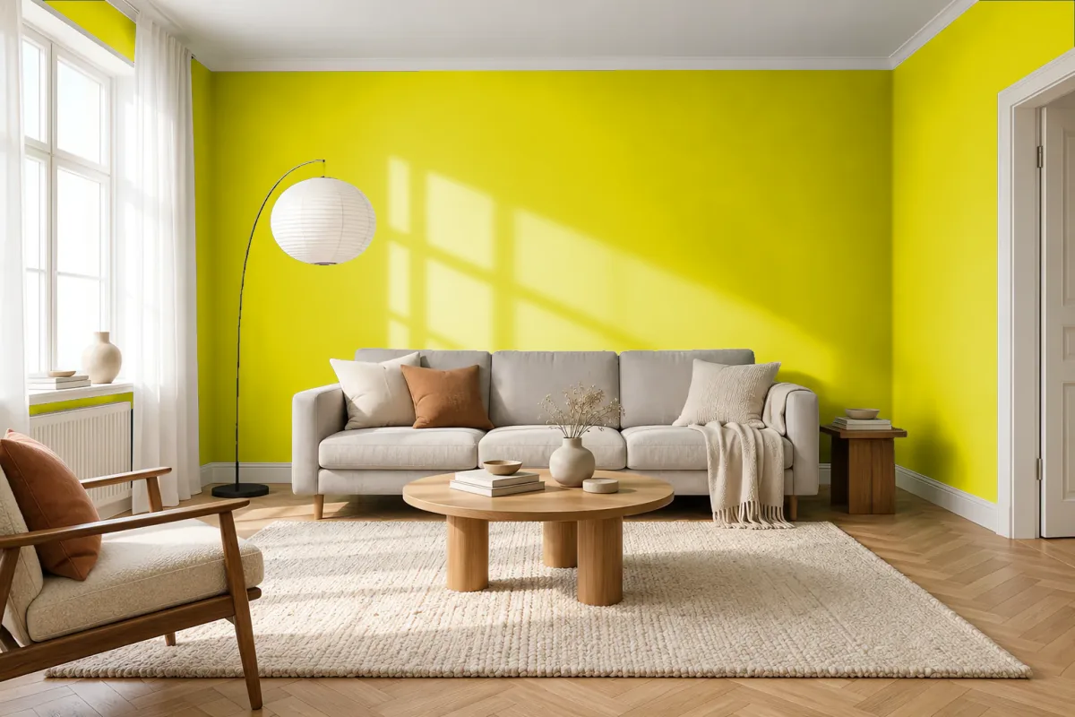 Краска PANTONE 13-0650 Sulphur Spring — гостиная в скандинавском стиле