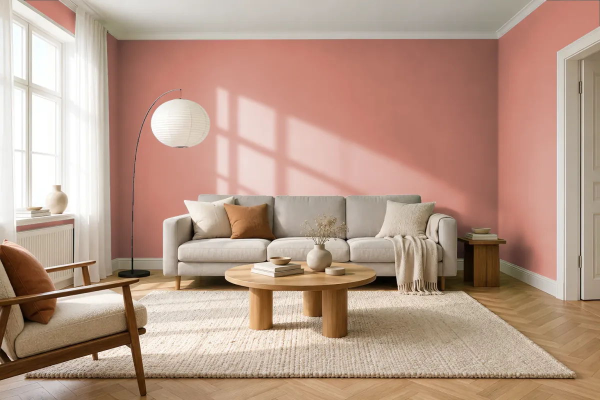 Краска PANTONE 17-1341 Tawny Orange — гостиная в скандинавском стиле