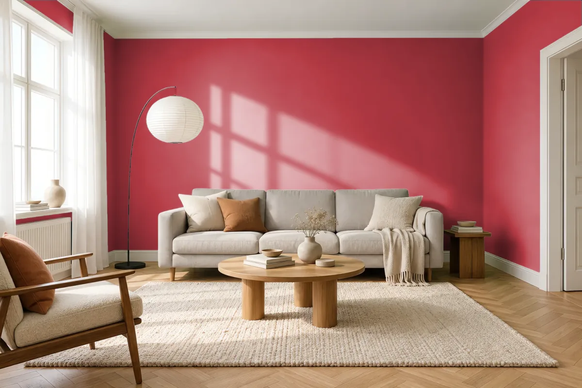 Краска PANTONE 19-1664 True Red — гостиная в скандинавском стиле