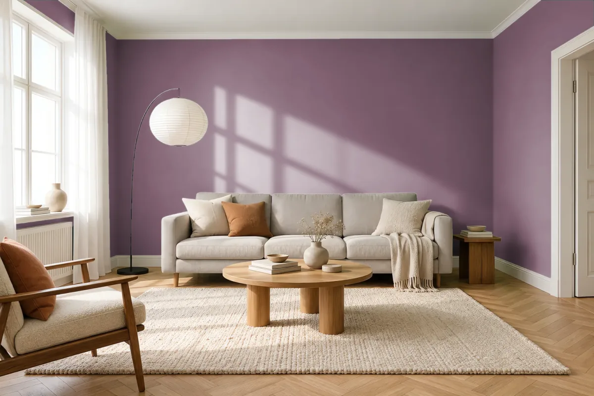 Краска PANTONE 18-1709 Tulipwood — гостиная в скандинавском стиле