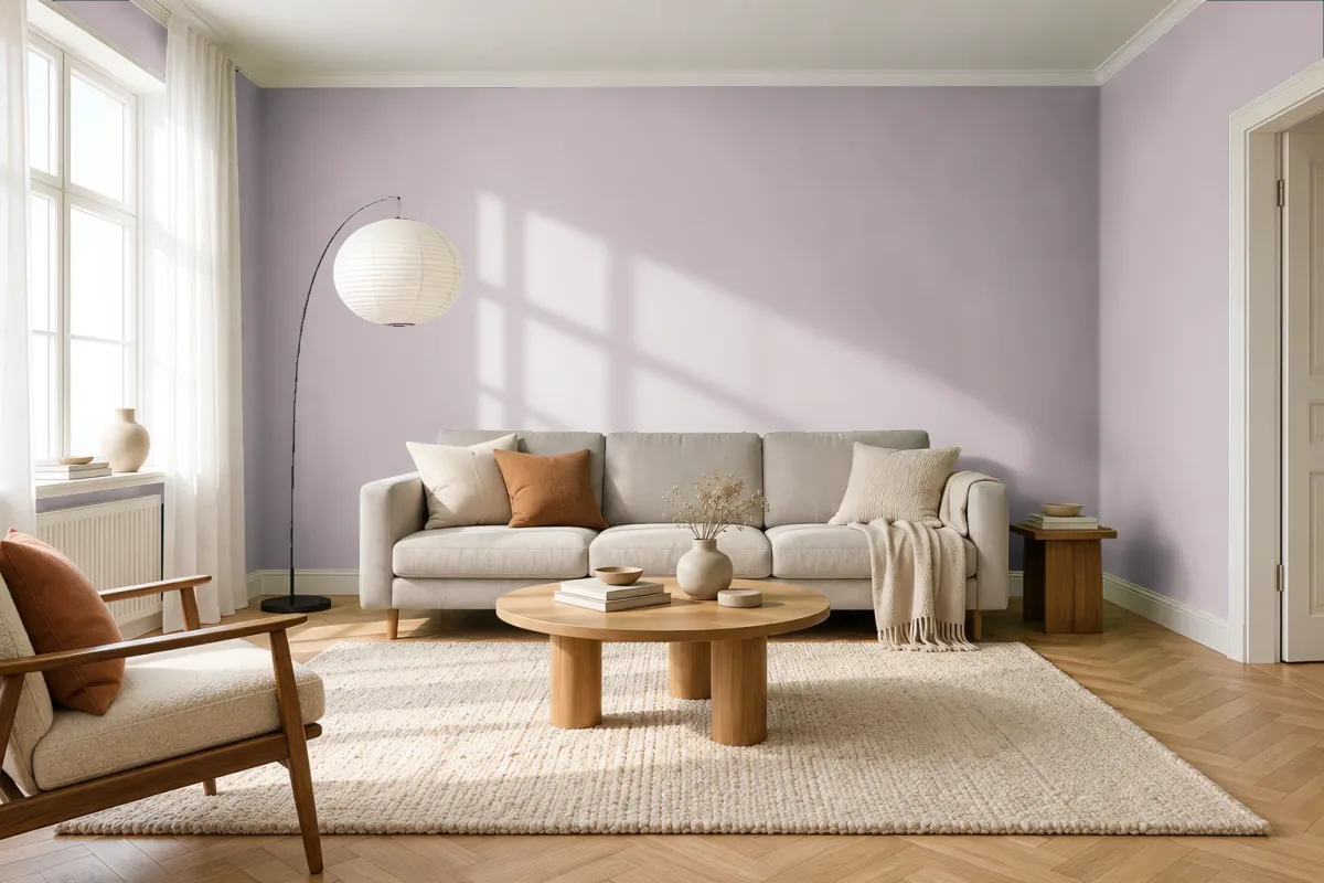 Краска PANTONE 15-2706 Violet Ice — гостиная в скандинавском стиле
