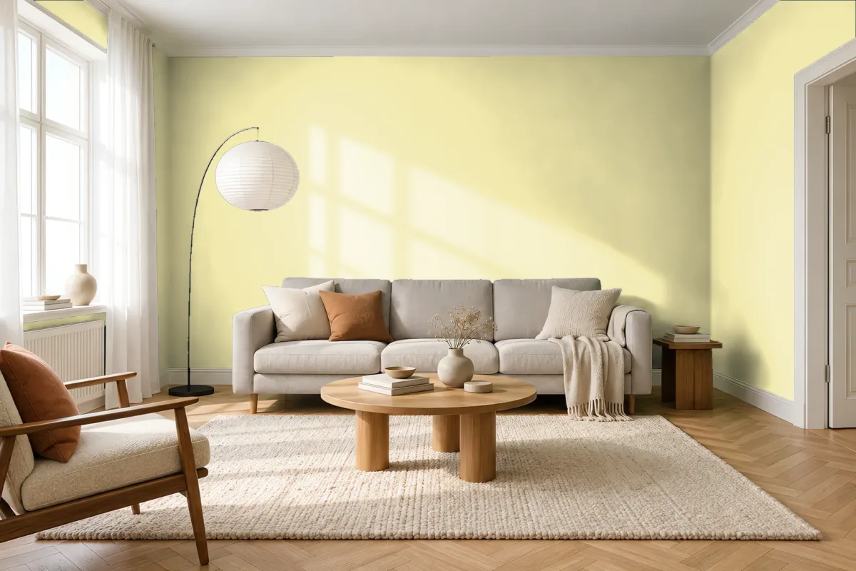 Краска PANTONE 11-0618 Wax Yellow — гостиная в скандинавском стиле