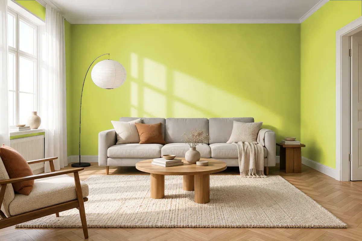 Краска PANTONE 13-0540 Wild Lime — гостиная в скандинавском стиле