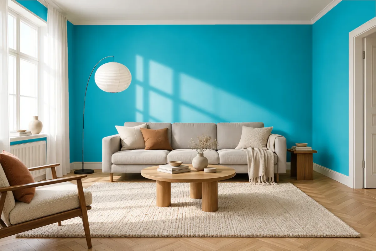 Краска PANTONE 3135 C — гостиная в скандинавском стиле