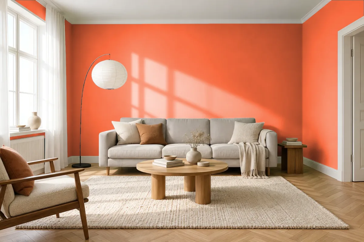 Краска PANTONE 1655 C — гостиная в скандинавском стиле