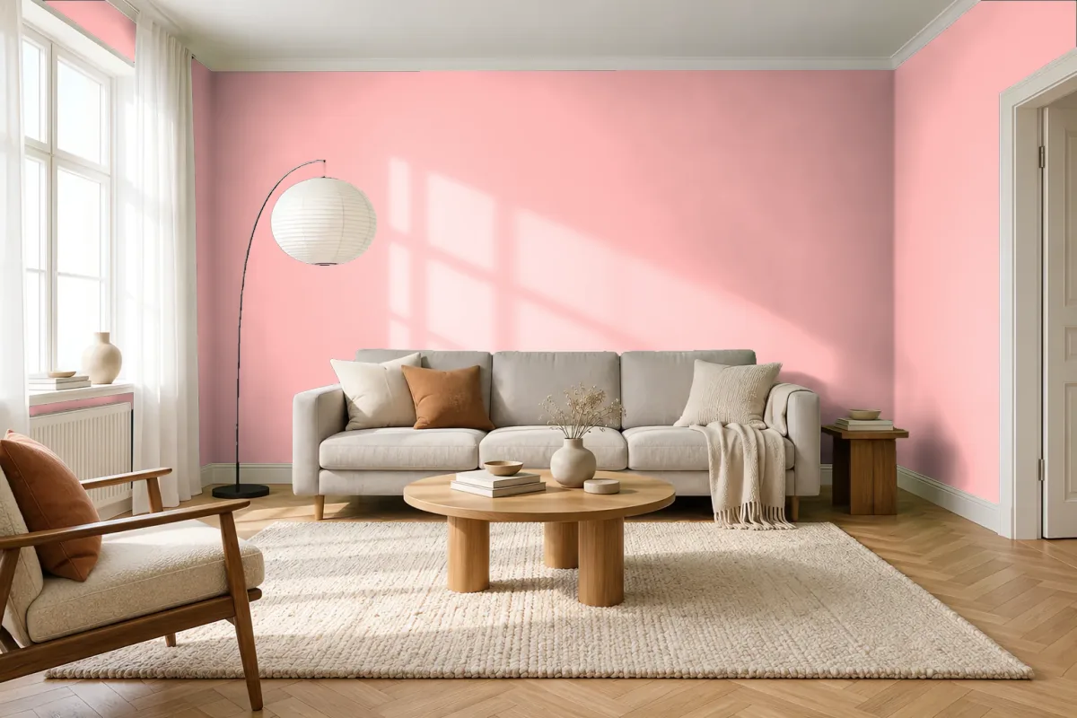 Краска PANTONE 169 C — гостиная в скандинавском стиле
