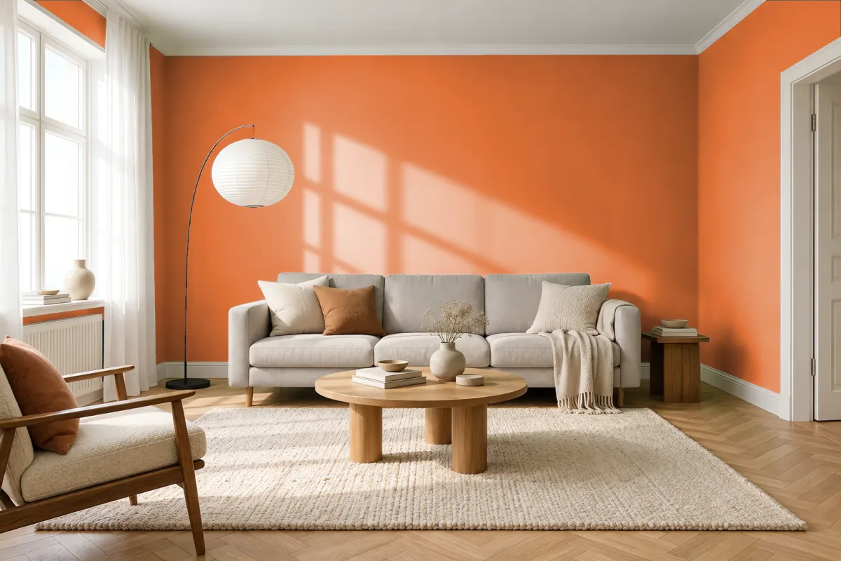 Краска PANTONE 717 C — гостиная в скандинавском стиле