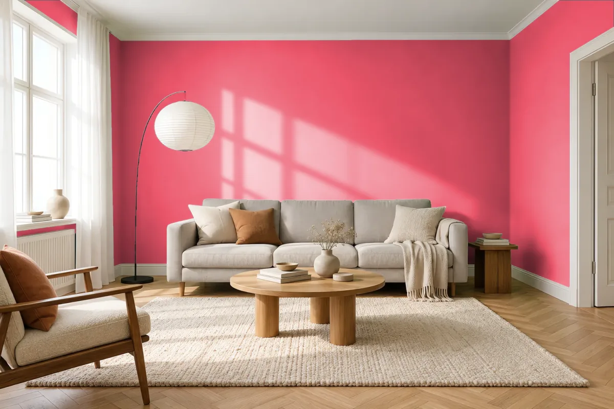 Краска PANTONE 1787 C — гостиная в скандинавском стиле