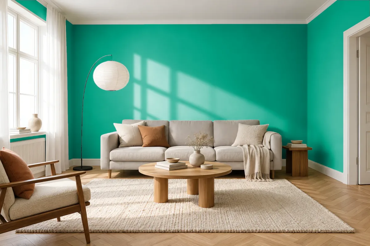 Краска PANTONE 3278 C — гостиная в скандинавском стиле
