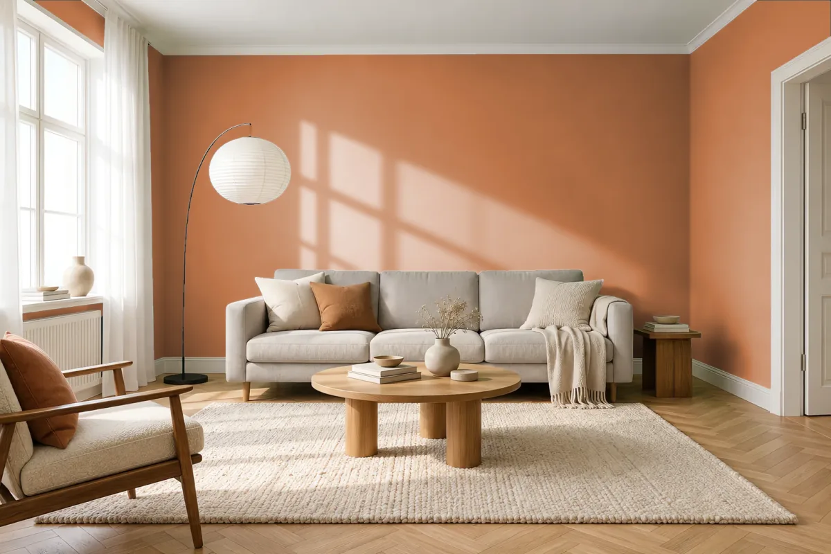 Краска PANTONE 723 C — гостиная в скандинавском стиле