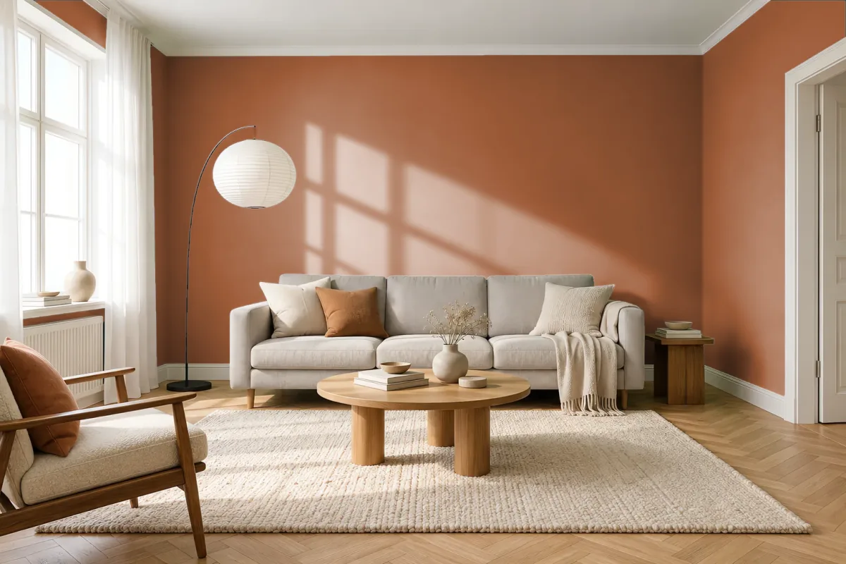 Краска PANTONE 724 C — гостиная в скандинавском стиле